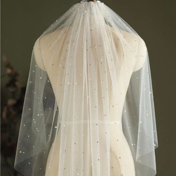 All over pearl/ rhinestone wedding bridal veil New - Picture 4 of 5